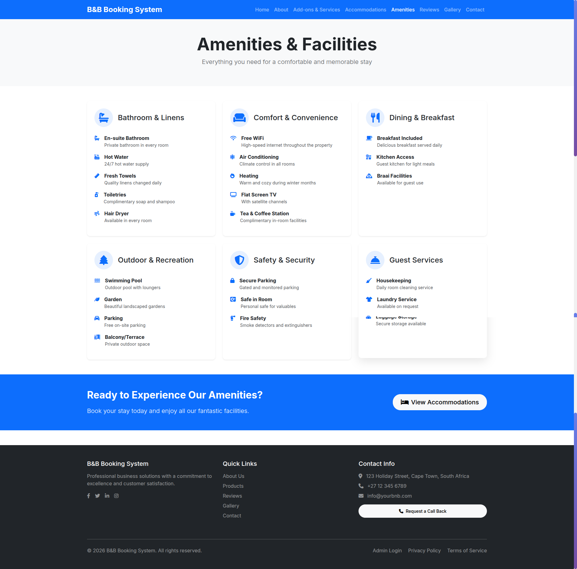 Property amenities showcase page