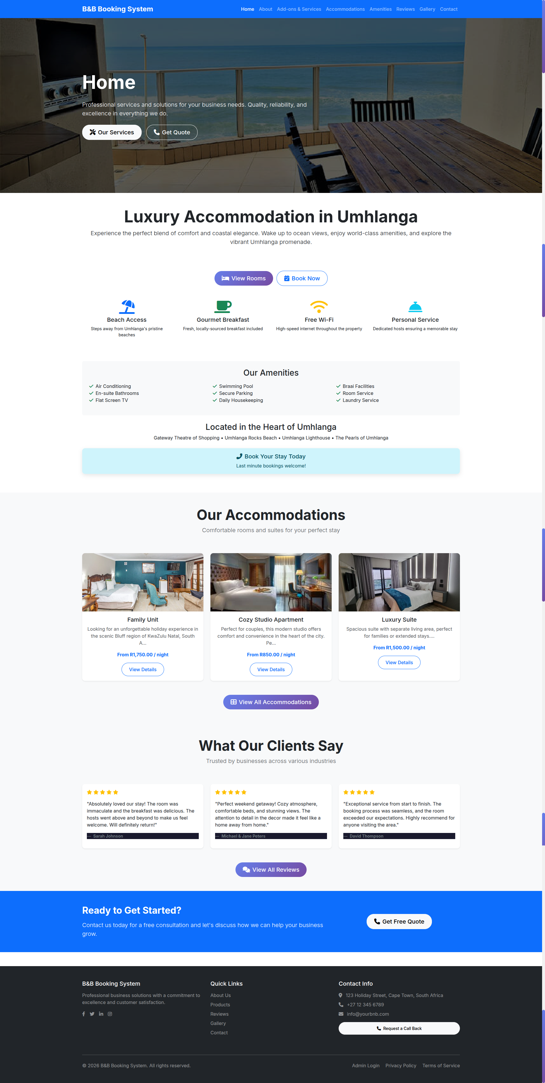 B&B guest website homepage